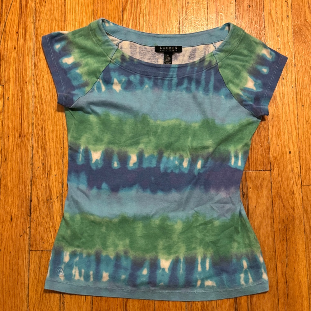 Lauren Ralph Lauren Green and Blue Tie-Dye Top
